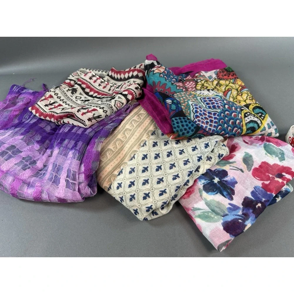 Lot of 5 Women's Fashion Scarves Wraps Floral Infinity Sheer Mixed Colors